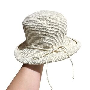 SCALA Collection Women's White Bowler Rolled Brim Kint Coastal Hat Crochet Ivory